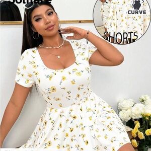 SHEIN White active skort Dress with Yellow Floral Print